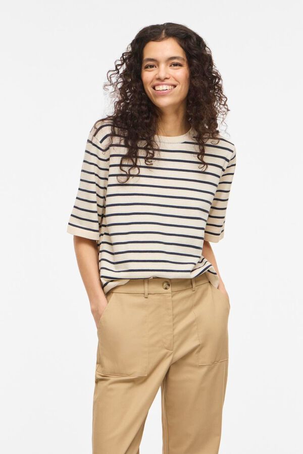 Vila Top de punto con manga corta 2/4 de viscosa Beige