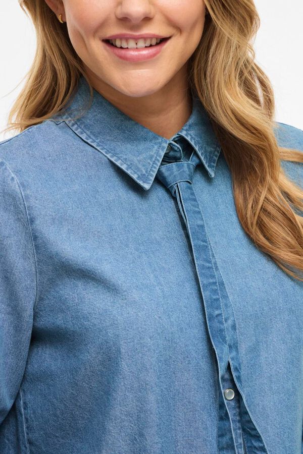 Vila Camisa vaquera con lazada en el cuello Azul