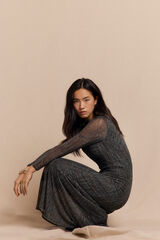 Slowlove Vestido punto estampado frunce Estampado gris