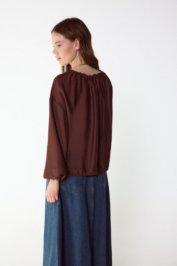 Slowlove Blusa lazadas Marr&oacute;n