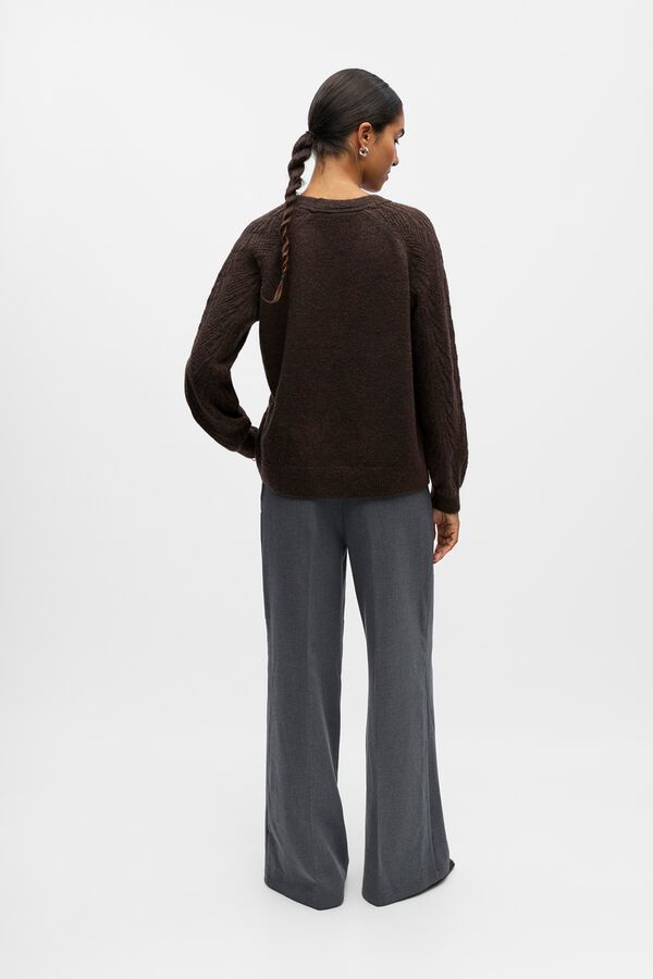 Object Cardigan punto calado Marr&oacute;n oscuro