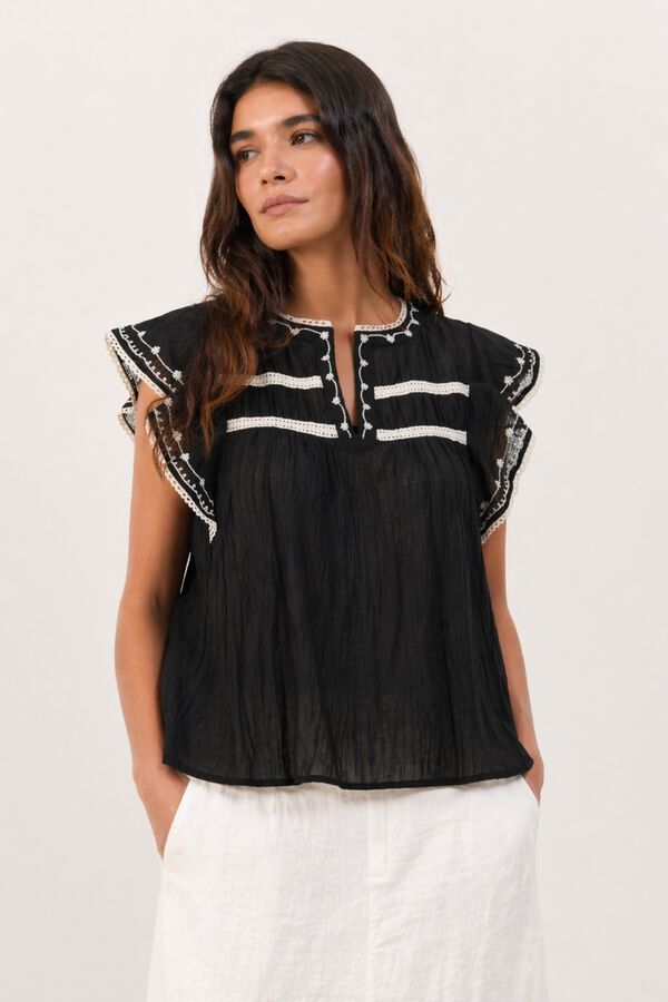 Vila Blusa con bordados de algod&oacute;n org&aacute;nico Estampado blanco