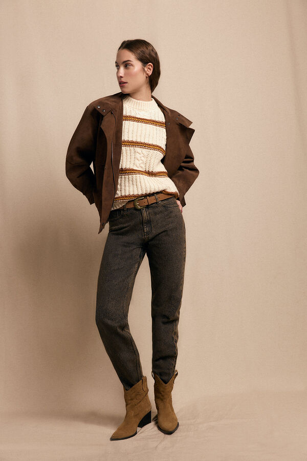 Slowlove Jersey punto perlado rayas Marfil