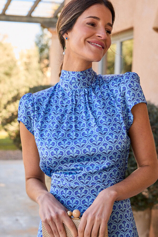 Pol&iacute;n Et Moi Vestido cuello Paola Estampado turquesa
