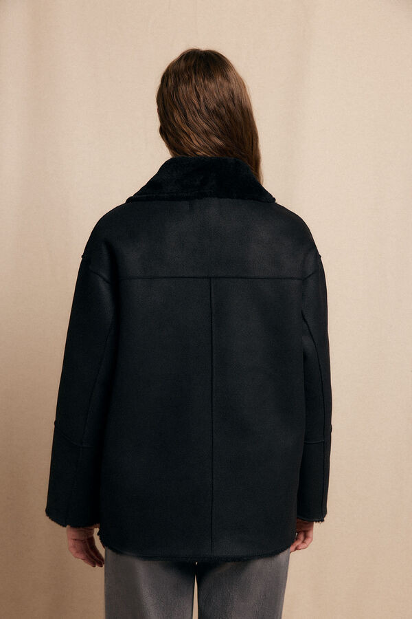 Slowlove Abrigo corto efecto doble faz Negro