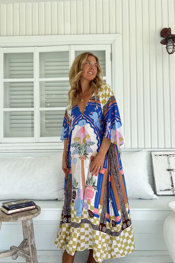 Jaase Vestido largo kaft&aacute;n Multicolor