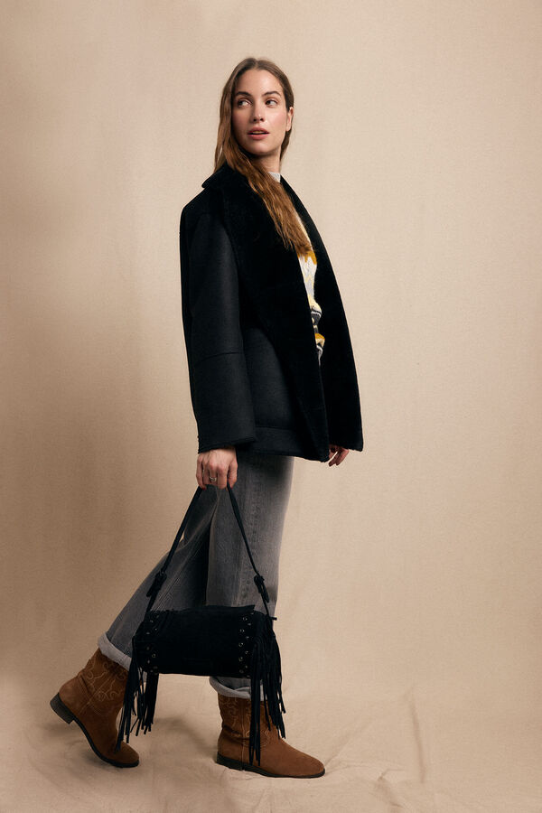 Slowlove Abrigo corto efecto doble faz Negro