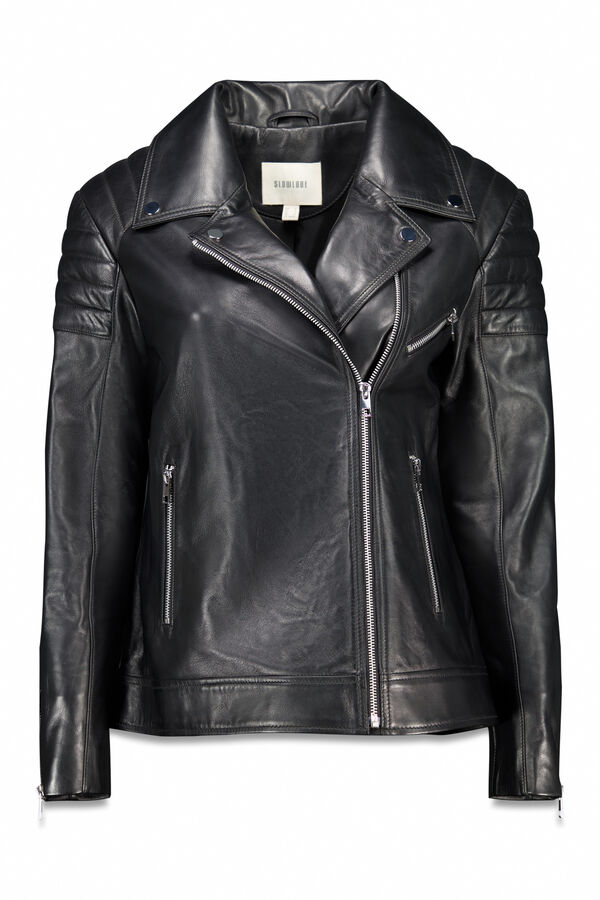Slowlove Cazadora biker de napa con acolchado en hombros Negro