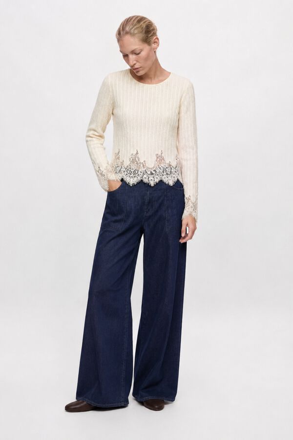 Object Jersey fino encajes Beige