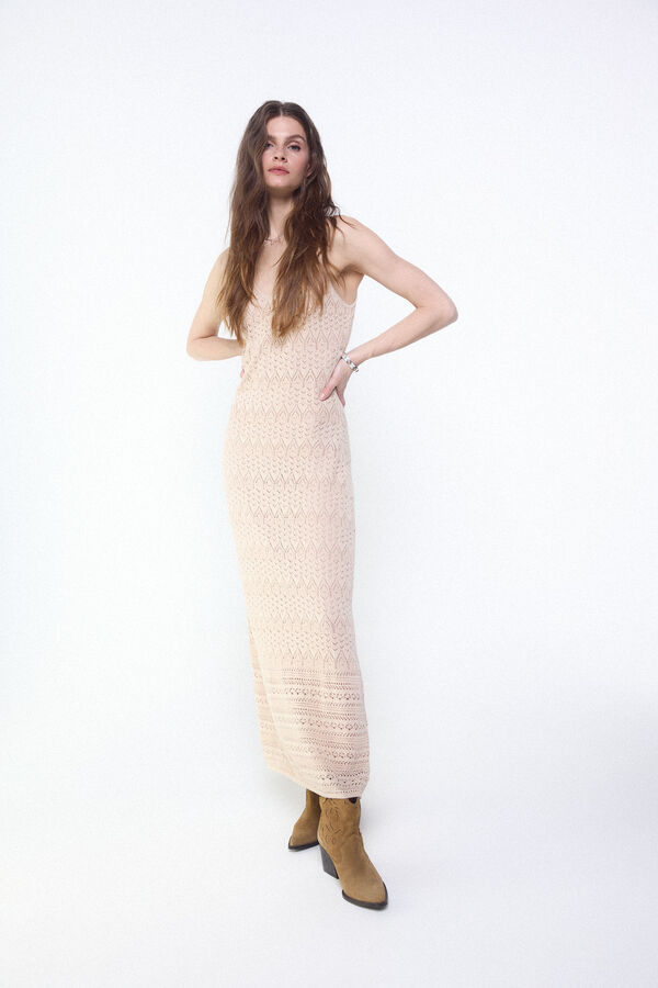 Slowlove Vestido punto calado Arena