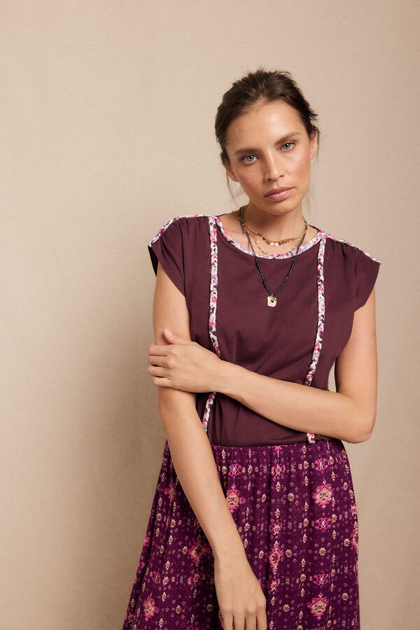 Slowlove Camiseta trenza fruncida Granate