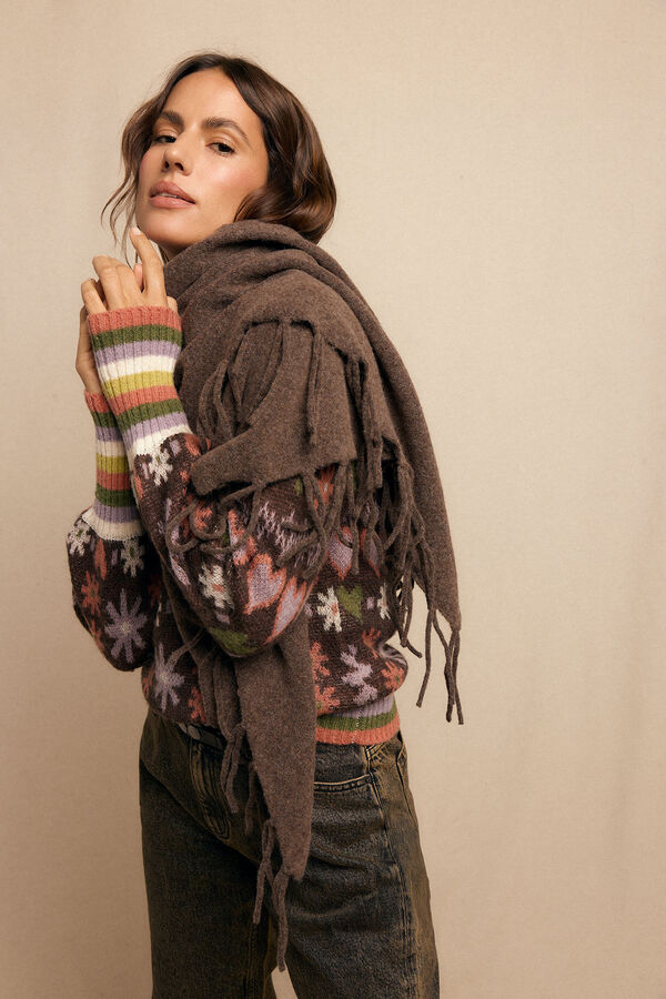 Slowlove Chal grueso flecos Marrón