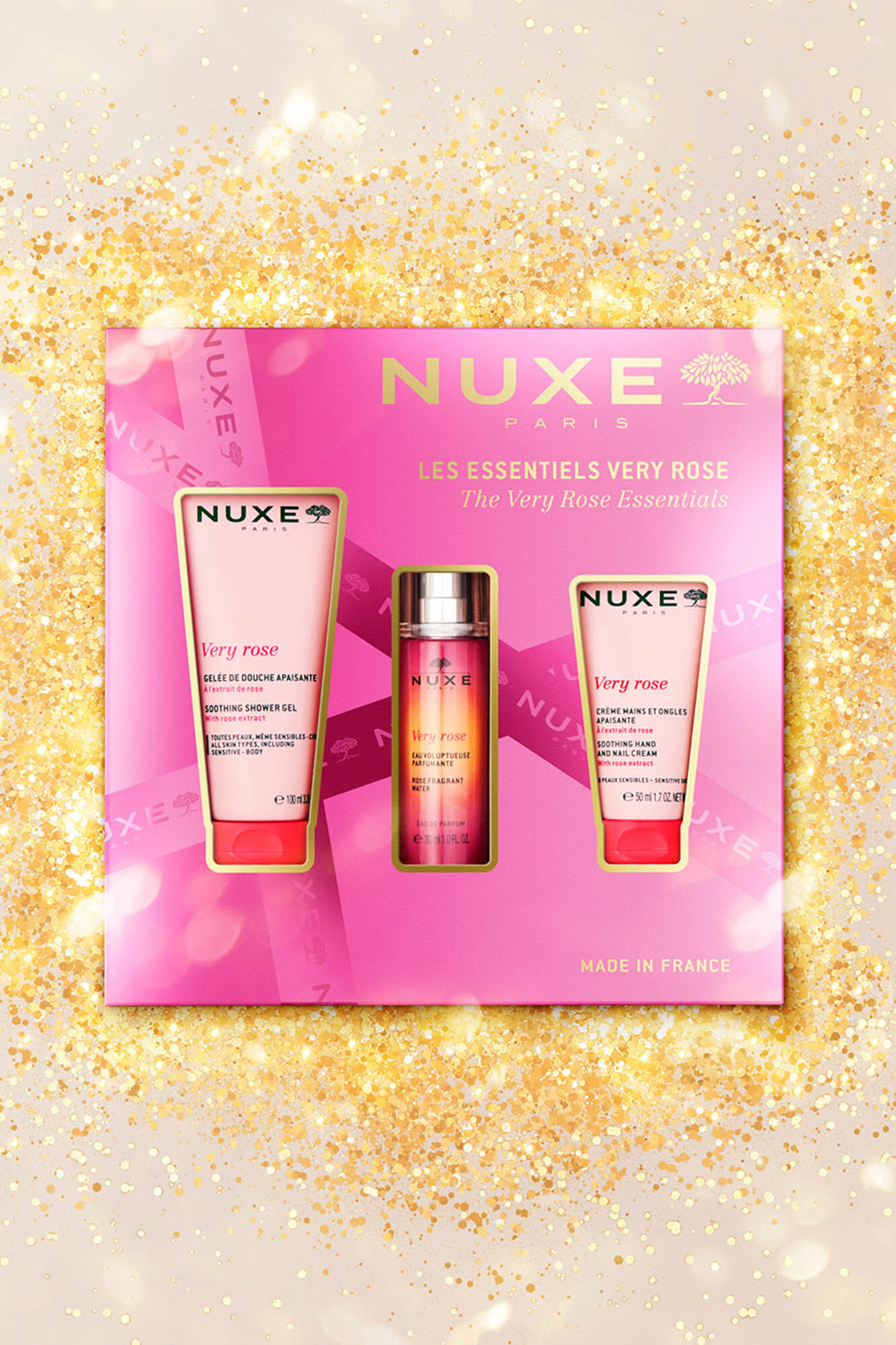 Nuxe NUXE COFRE REGALO VERY ROSE GEL LIMPIADOR + CREMA MANOS + AGUA PERFUMADA