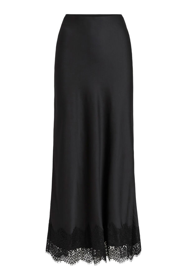 Vila Falda satinada midi con encaje Negro