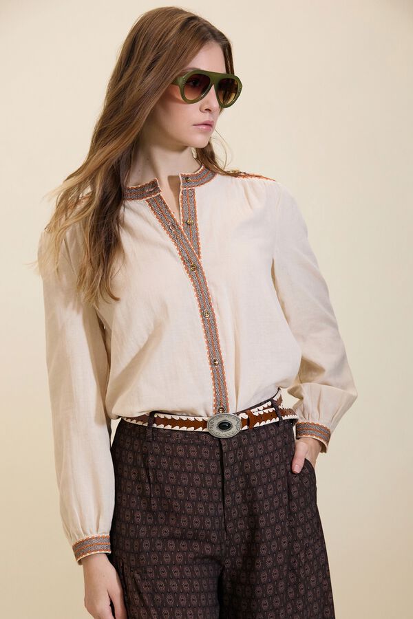 Meisie Blusa con detalles bordados Beige