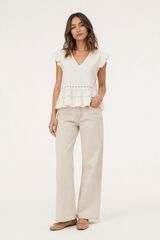 Vila Blusa de algod&oacute;n org&aacute;nico con mangas de volantes Blanco