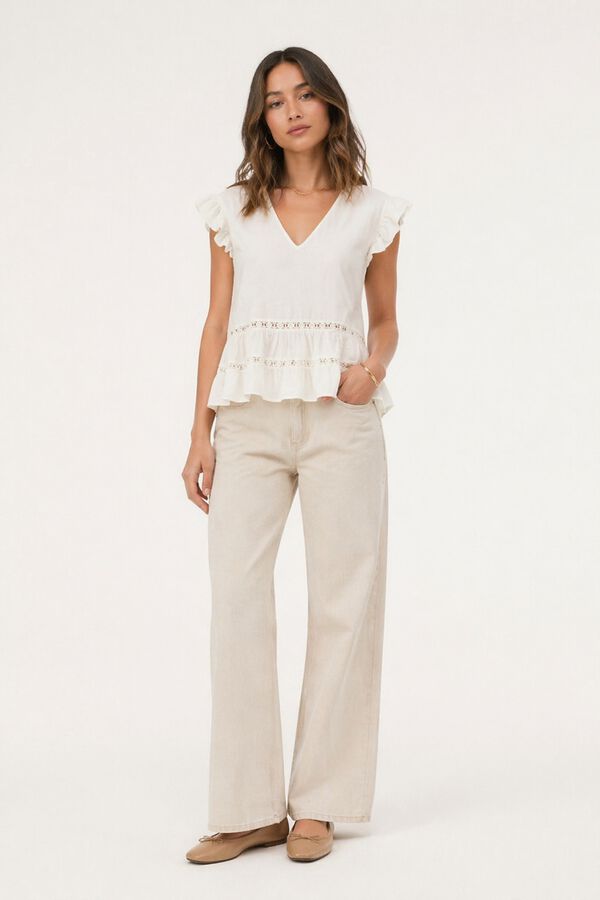 Vila Blusa de algod&oacute;n org&aacute;nico con mangas de volantes Blanco