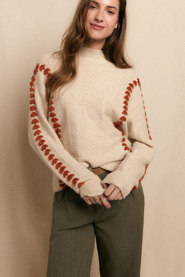 Slowlove Jersey bordado contraste Beige