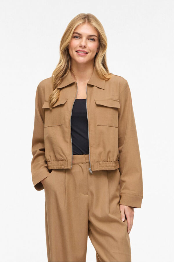 Vila Chaqueta bomber con cremallera Beige