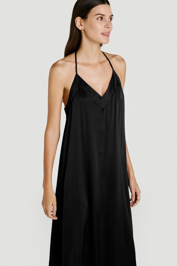 Vila Vestido largo de tirantes con encaje Negro