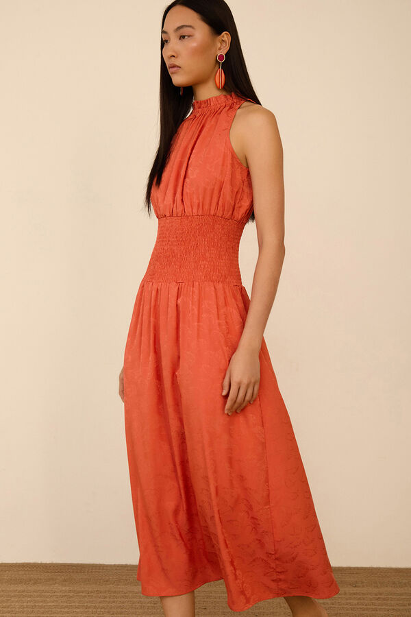 Meisie Vestido largo tejido jacquard Naranja