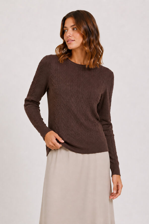 Vila Jersey de punto con detalle trenzado Marr&oacute;n oscuro