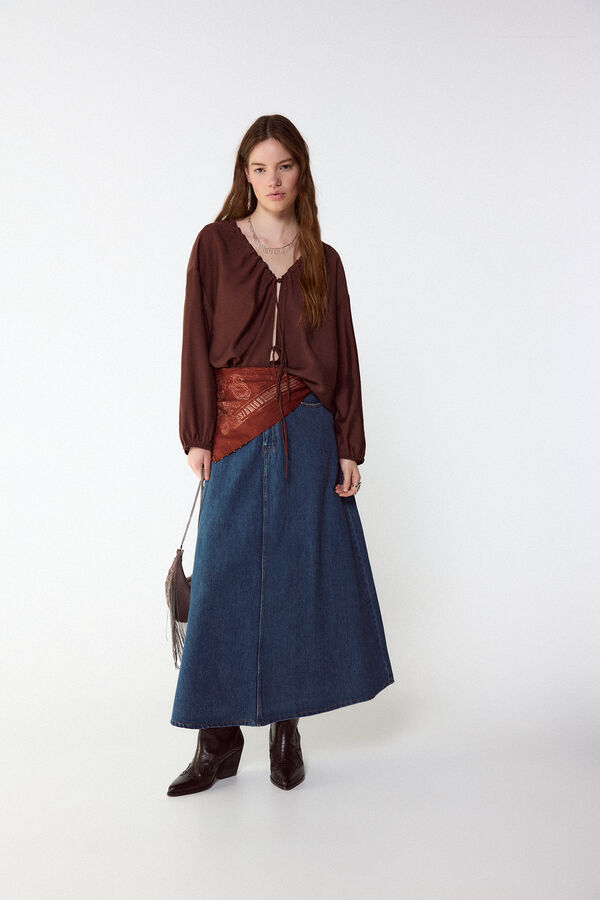 Slowlove Blusa lazadas Marr&oacute;n