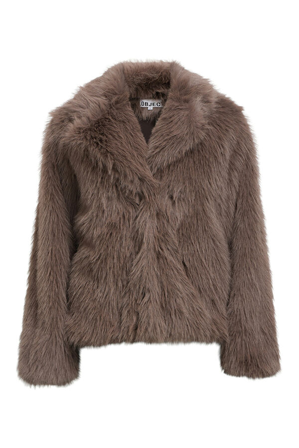 Object Abrigo efecto pelo con solapas Gris oscuro