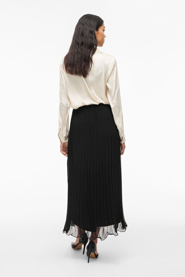 Vila Falda midi plisada de gasa Negro