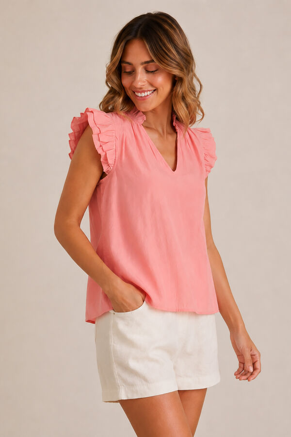 Vila Blusa con volantes en mangas Rosa