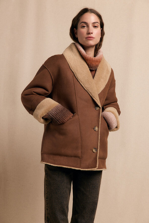 Slowlove Abrigo corto efecto doble faz Beige