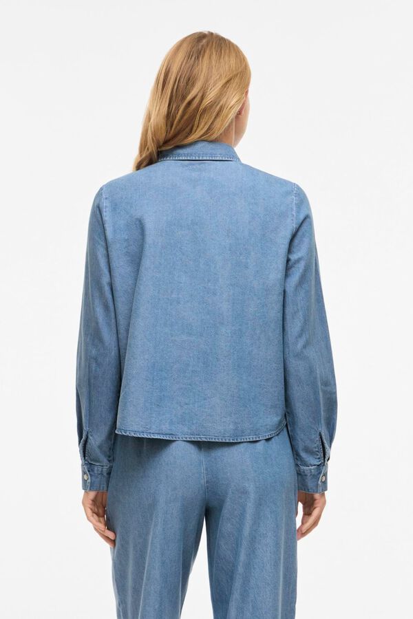 Vila Camisa vaquera con lazada en el cuello Azul