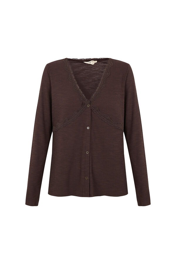 Slowlove Top cardigan blonda Marr&oacute;n oscuro