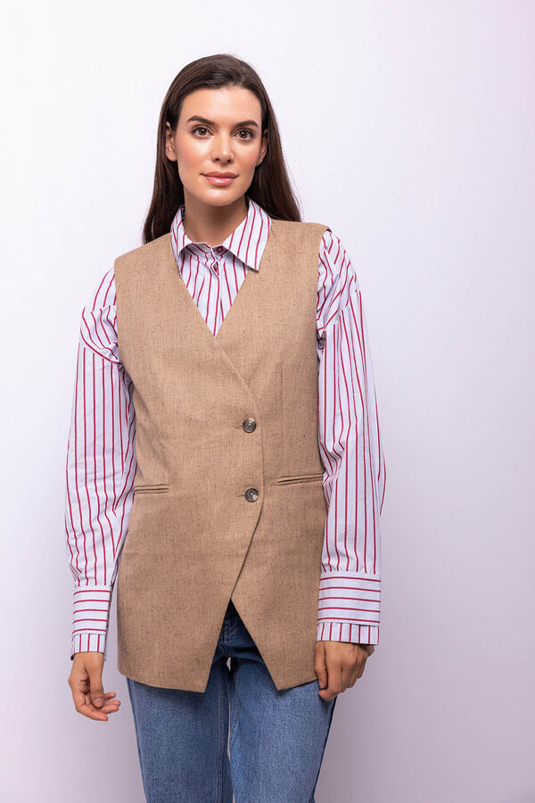 Object Chaleco cruzado tweed Marr&oacute;n