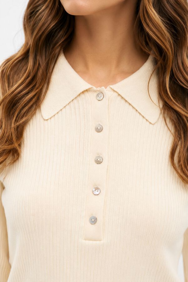 Object Jersey canal&eacute; cuello polo Beige