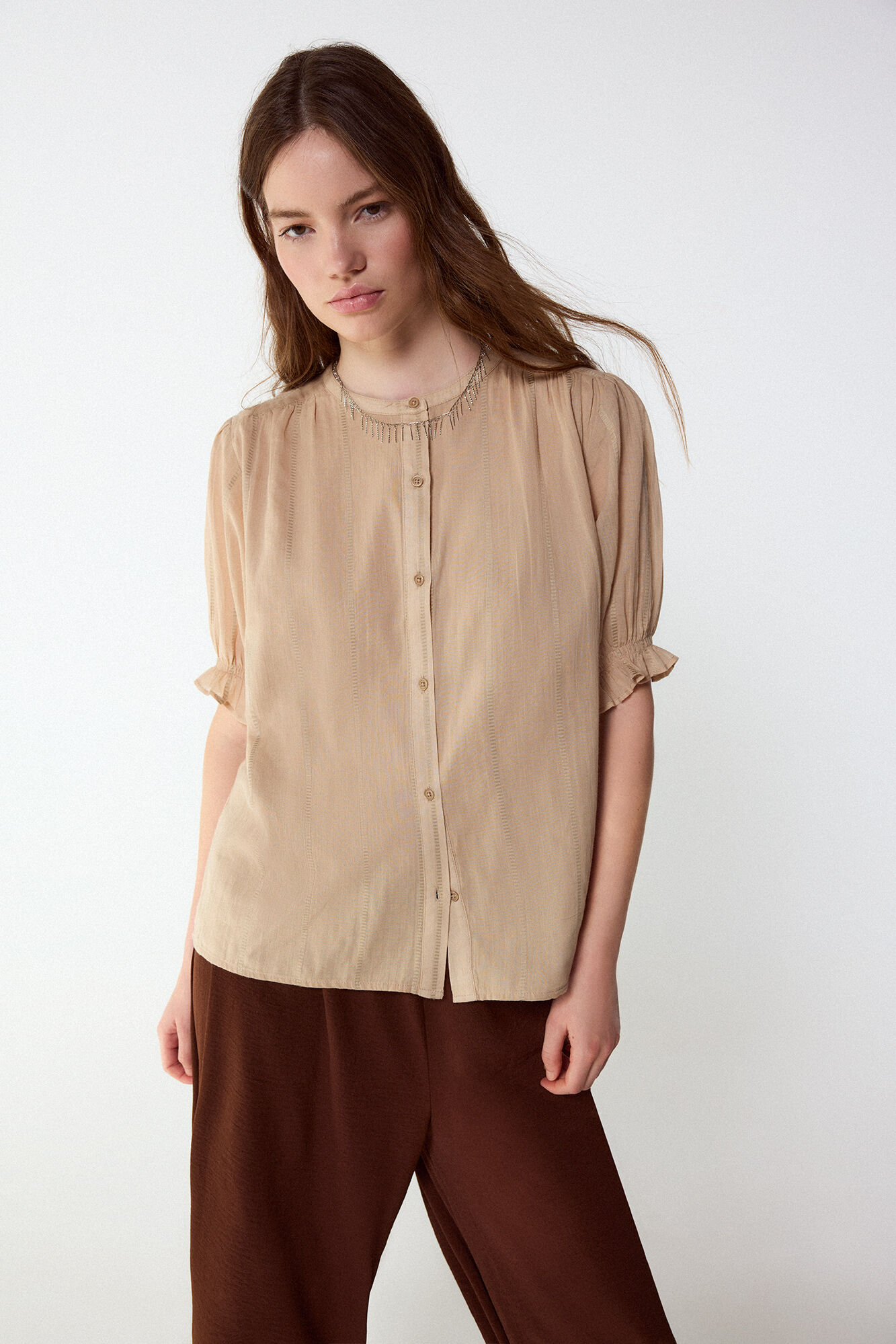 Slowlove Blusa dobby fluido