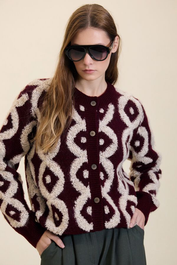 Meisie Cardigan bucle a contraste Estampado granate