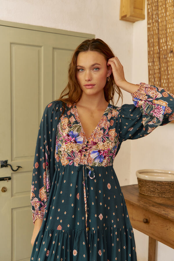 Jaase Vestido largo Teresa estampado Rhubarb Azul