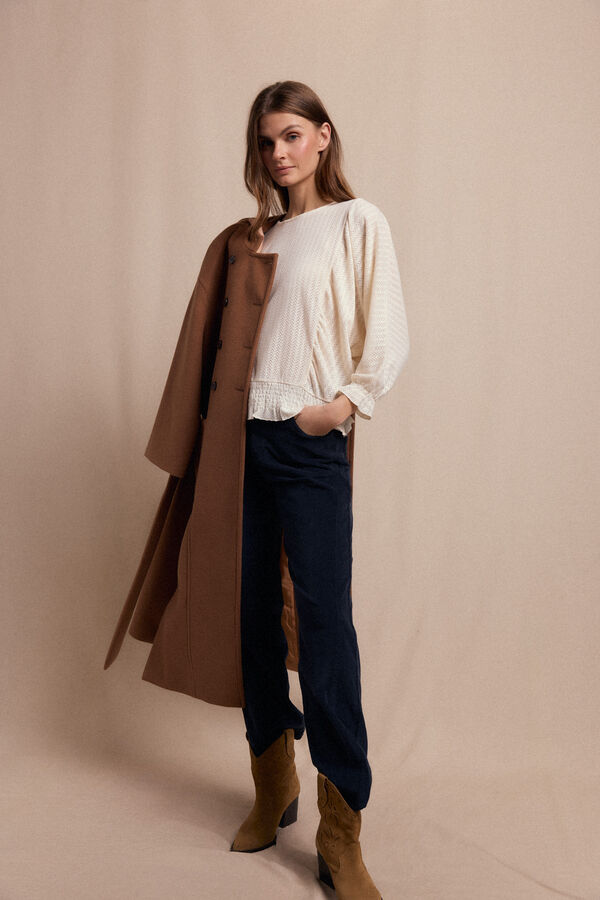 Slowlove Camiseta estructura rustica manga globo Marfil