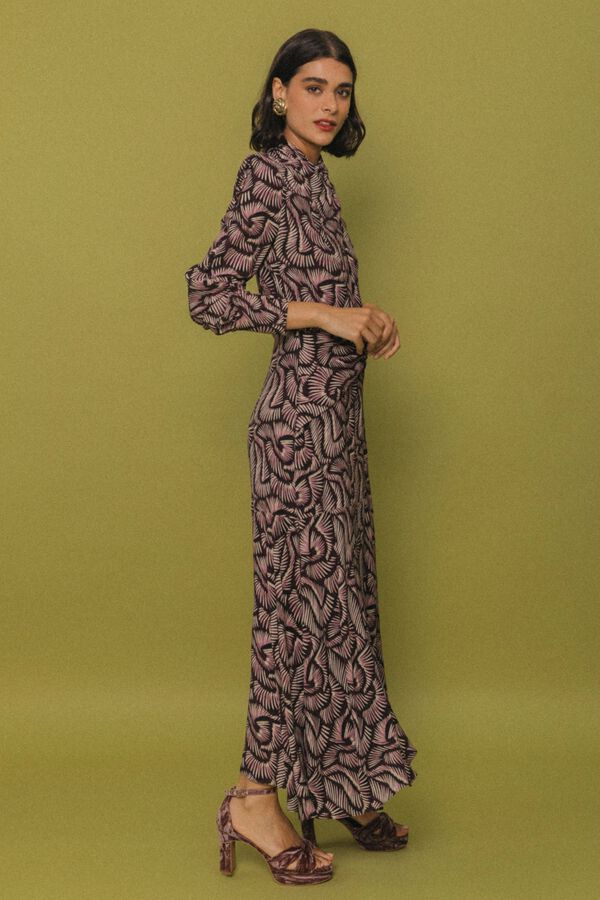 Cherubina Vestido midi Fog Estampado beige
