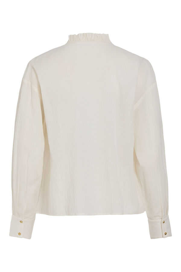 Vila Blusa cuello alto con volante Beige