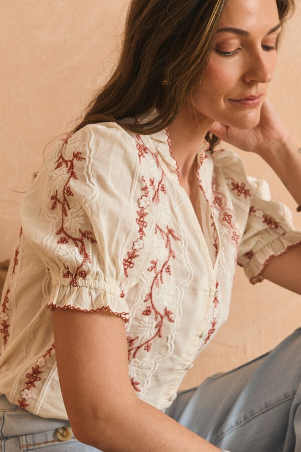 Pol&iacute;n Et Moi Blusa bordados Harper Estampado blanco