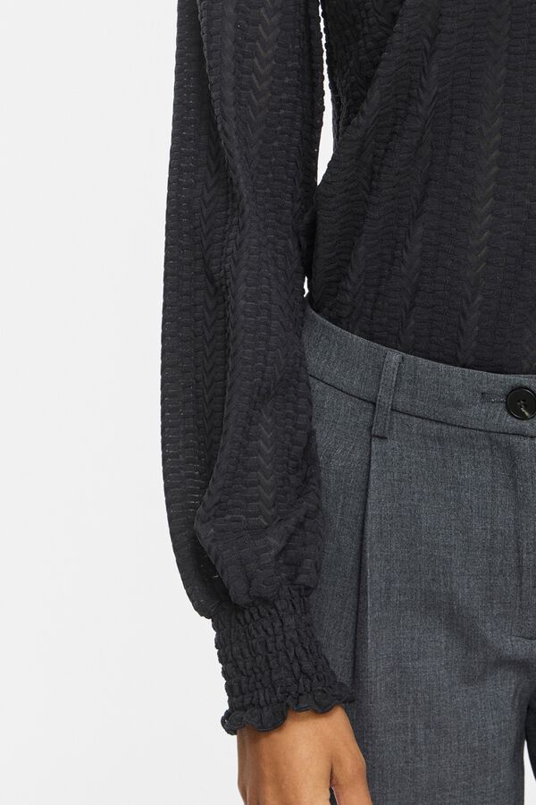 Vila Blusa texturizada de cuello alto Negro