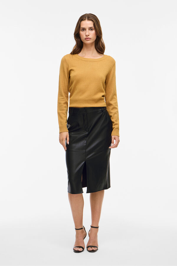 Vila Falda midi efecto piel Negro