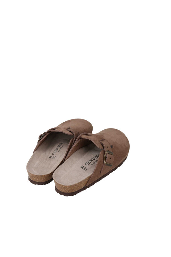 Genuins Zueco piel hebilla ajustable Marr&oacute;n