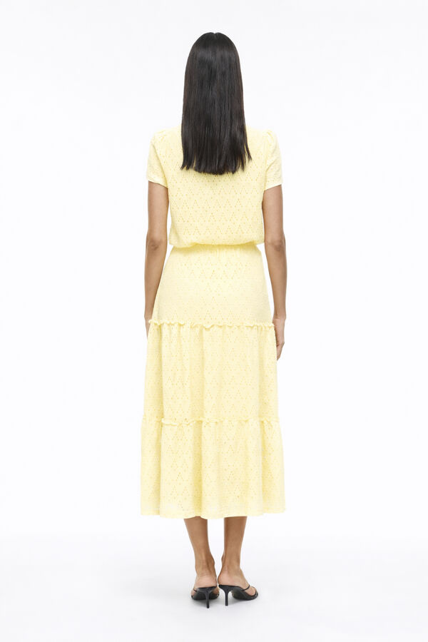 Vila Falda midi con calados de algod&oacute;n Amarillo