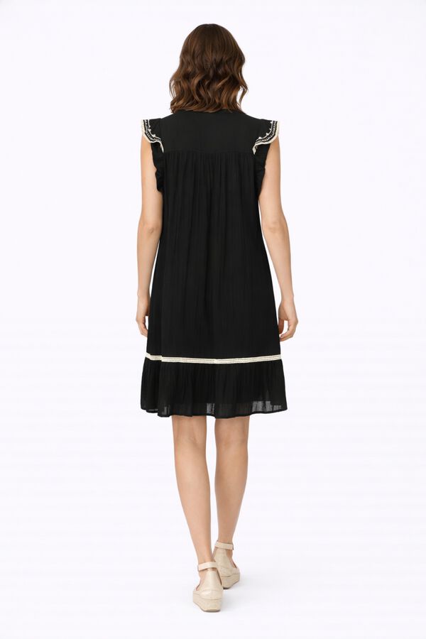 Vila Vestido corto con bordados de algod&oacute;n org&aacute;nico Negro