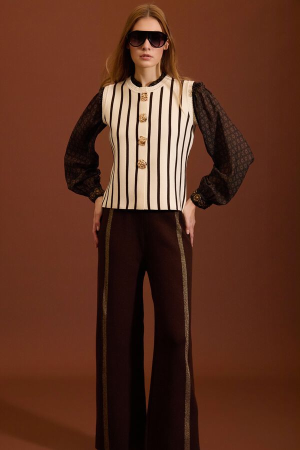 Meisie Pantalones de punto a rayas de lurex Marr&oacute;n oscuro