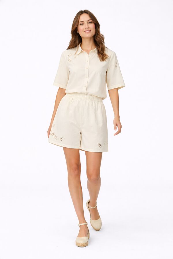 Vila Camisa de manga corta con bordados Beige