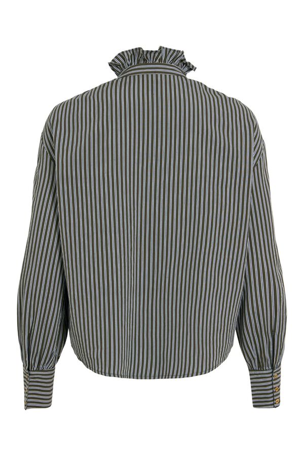 Vila Blusa cuello volante a rayas Verde oscuro